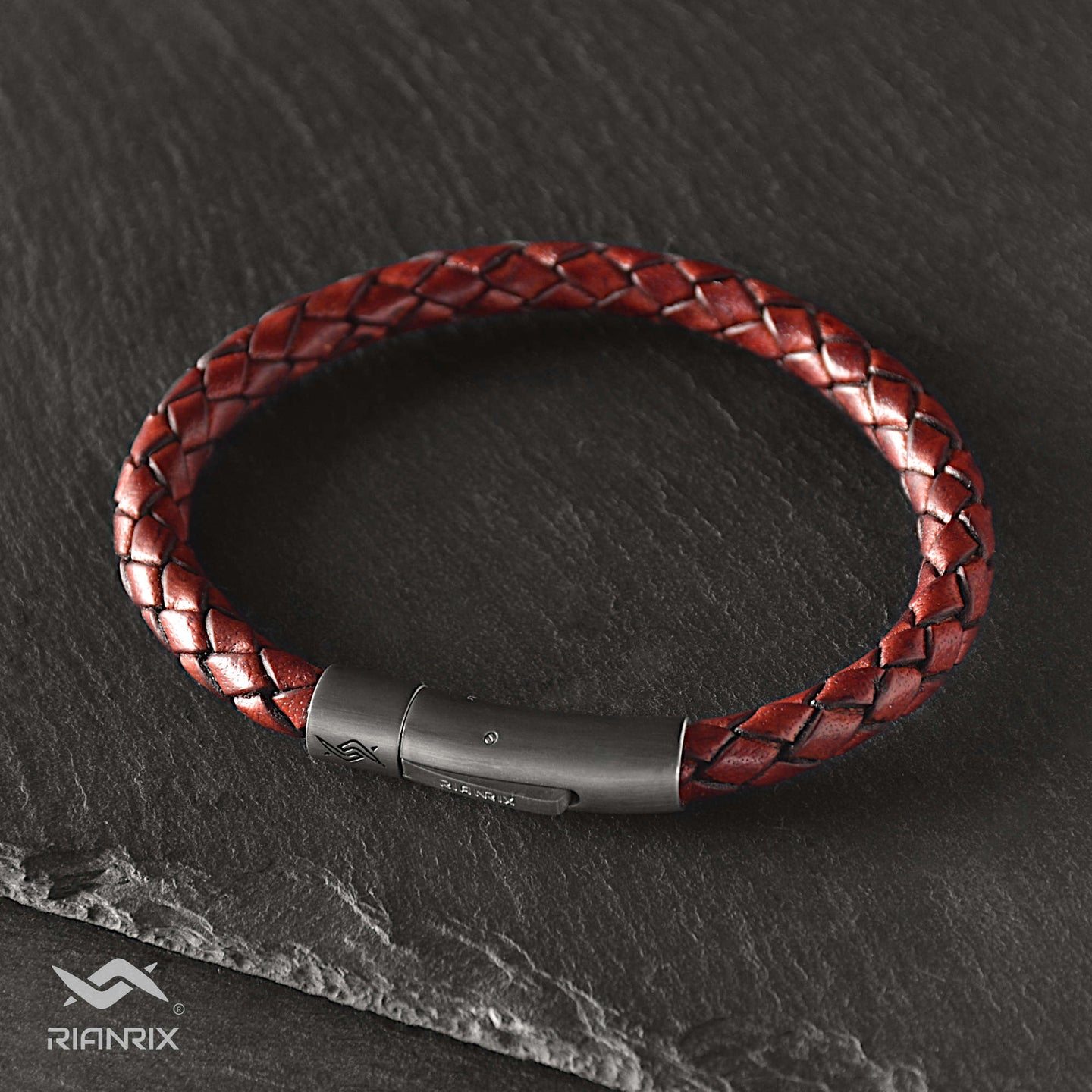Alex - 6mm bolo genuine leather bracelet in antique red
