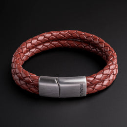 Beckett - 6mm Premium Double-Layer Leather Bracelet ( Saddle Brown )
