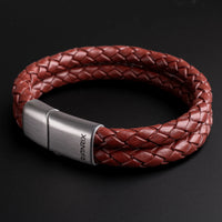 Beckett - 6mm Premium Double-Layer Leather Bracelet ( Saddle Brown )