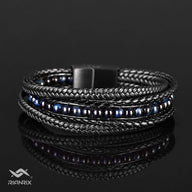 Blueeye - Multi-layer leather bracelet with blue tiger-eye beads & genuine leather cords