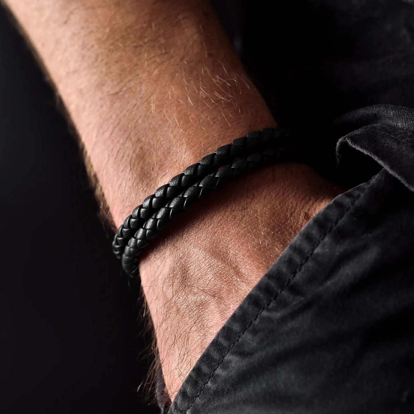 Cassian – 6mm Signature Double-Layer Nappa Leather Bracelet (Classic Black)