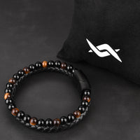 Daniel - Genuine leather bracelet with yellow tiger-eye beads