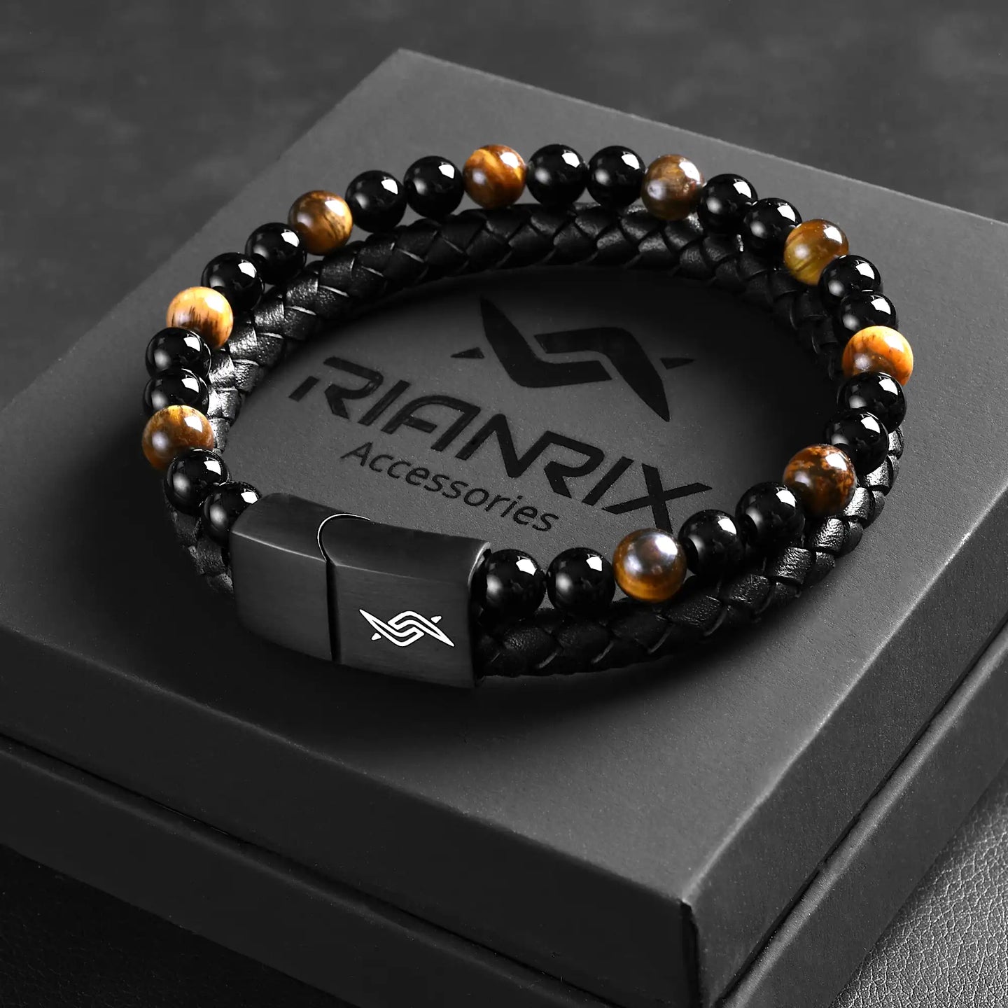 Daniel – Leather & Tiger-Eye Bracelet