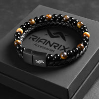 Daniel - Leather bracelet with yellow tiger-eye beads