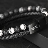 Dave - Genuine leather bracelet with lava & spiderweb beads