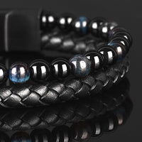 Eclipse - Genuine leather bracelet with blue tiger-eye beads