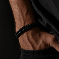 Eclipse - Leather bracelet with blue tiger-eye beads