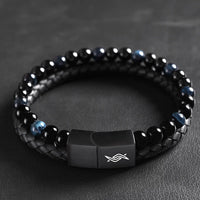 Eclipse - Leather bracelet with blue tiger-eye beads