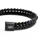 Eclipse - Genuine leather bracelet with blue tiger-eye beads