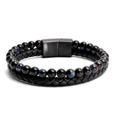 Eclipse - Genuine leather bracelet with blue tiger-eye beads