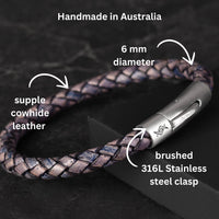 Joe - 6mm bolo genuine leather bracelet in antique navy
