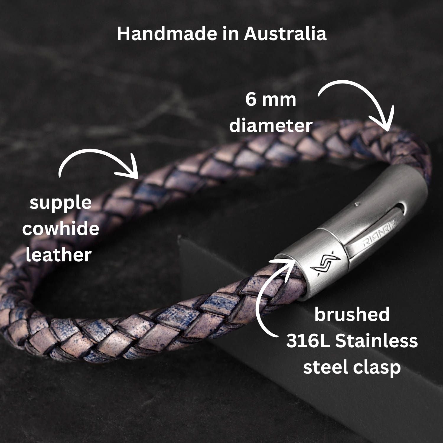 Joe - 6mm bolo genuine leather bracelet in antique navy