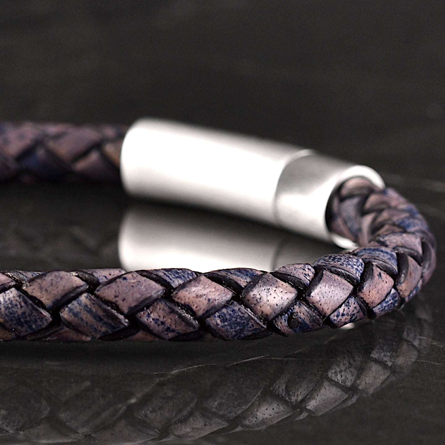 Joe Genuine Leather Bracelet in Antique navy, product picture close up