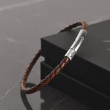 Liam 4mm Genuine Leather Bracelet in dark brown, product picture back side