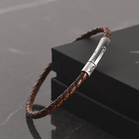 Liam 4mm Genuine Leather Bracelet in dark brown, product picture back side