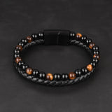 Daniel - Genuine leather bracelet with yellow tiger-eye beads, top view