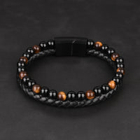 Daniel - Genuine leather bracelet with yellow tiger-eye beads, top view