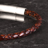 Liam 4mm Genuine Leather Bracelet in dark brown, product picture close up