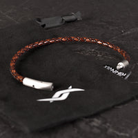 Liam 4mm Genuine Leather Bracelet in dark brown, product picture on pouch bag