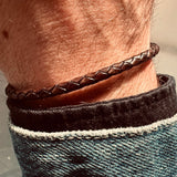 Wearing liam genuine leather bracelet dark brown, topside