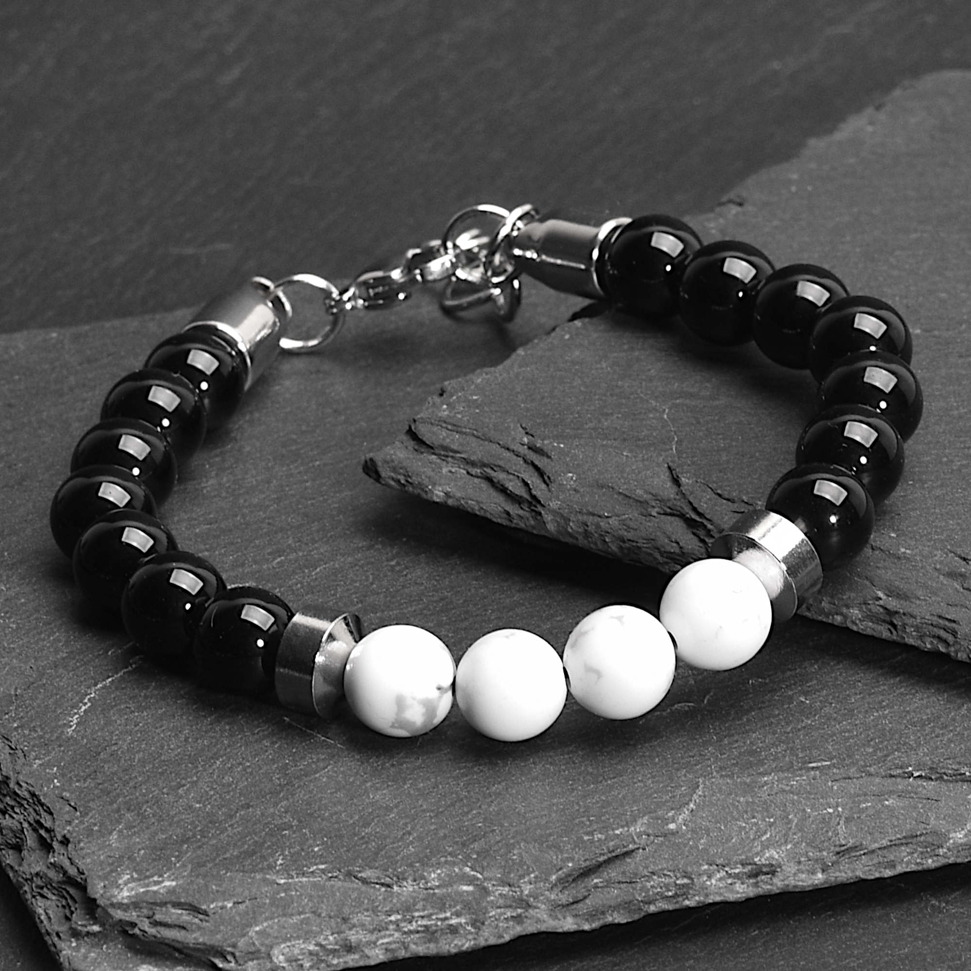 Lucian - White Turquoise & Onyx Bead Bracelet