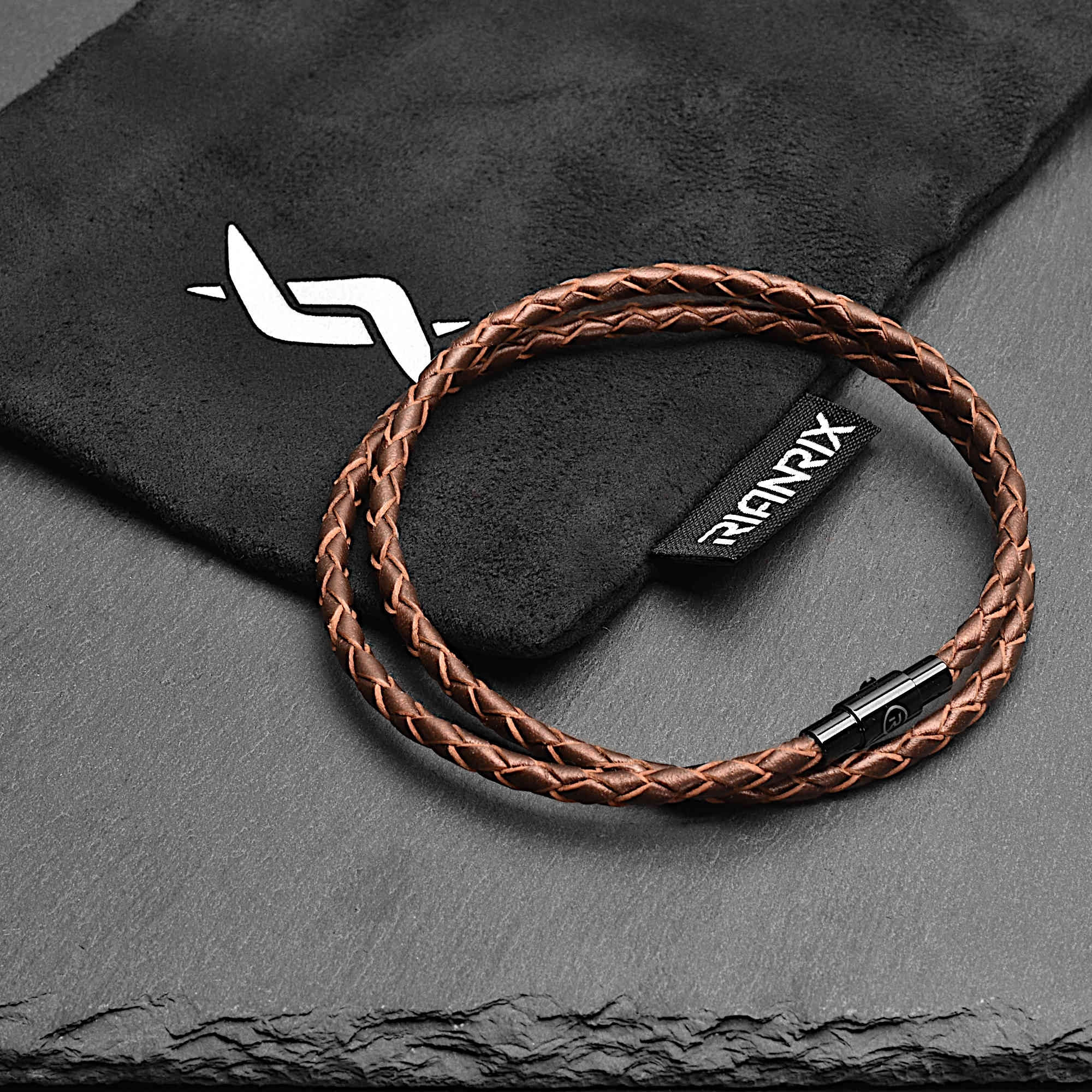 Orion - 3mm super soft genuine leather bracelet in brown metallic