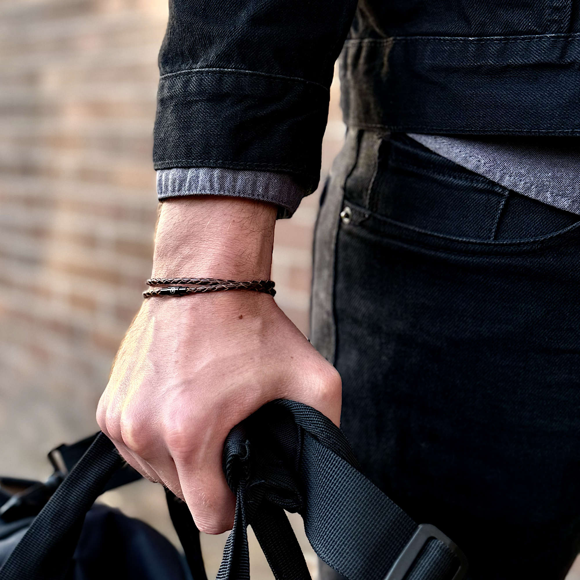 Orion - 3mm super soft genuine leather bracelet in brown metallic