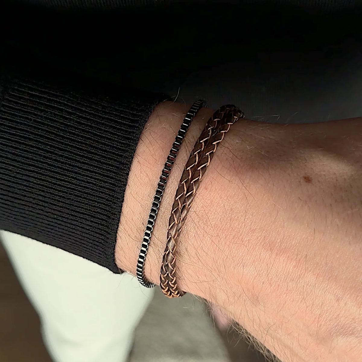 Orion & Flint – Leather & Steel Bracelet Stack