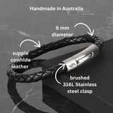 Raven - 6mm bolo genuine leather bracelet in classic black