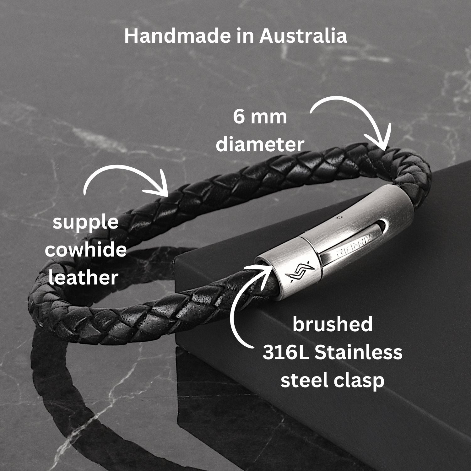Raven - 6mm bolo genuine leather bracelet in classic black