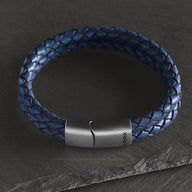 Reef – 6mm Premium Double-Layer Leather Bracelet (Navy Blue)