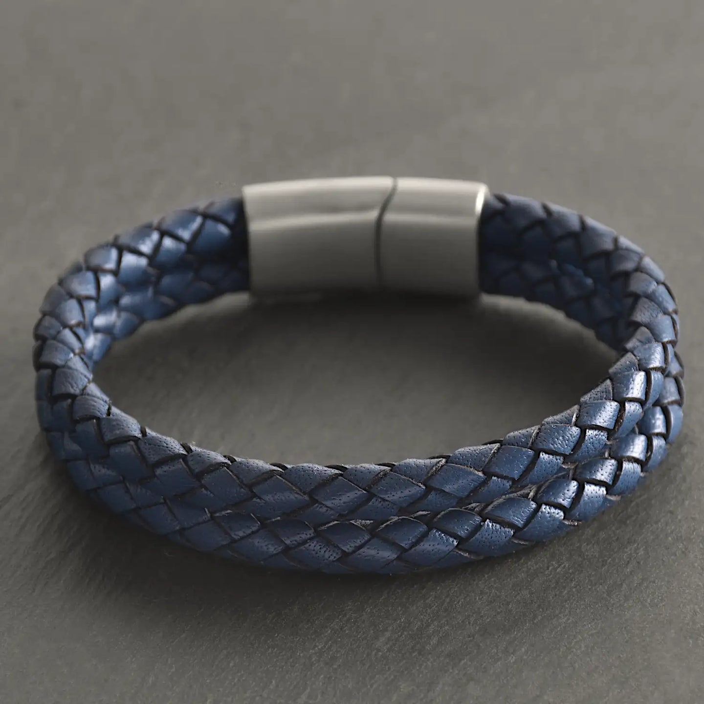 Reef – 6mm Premium Double-Layer Leather Bracelet (Navy Blue)