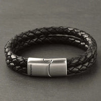 Rhys – 6mm Premium Double-Layer Leather Bracelet (Classic Black)