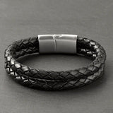 Rhys – 6mm Premium Double-Layer Leather Bracelet (Classic Black)