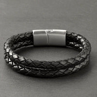 Rhys – 6mm Premium Double-Layer Leather Bracelet (Classic Black)