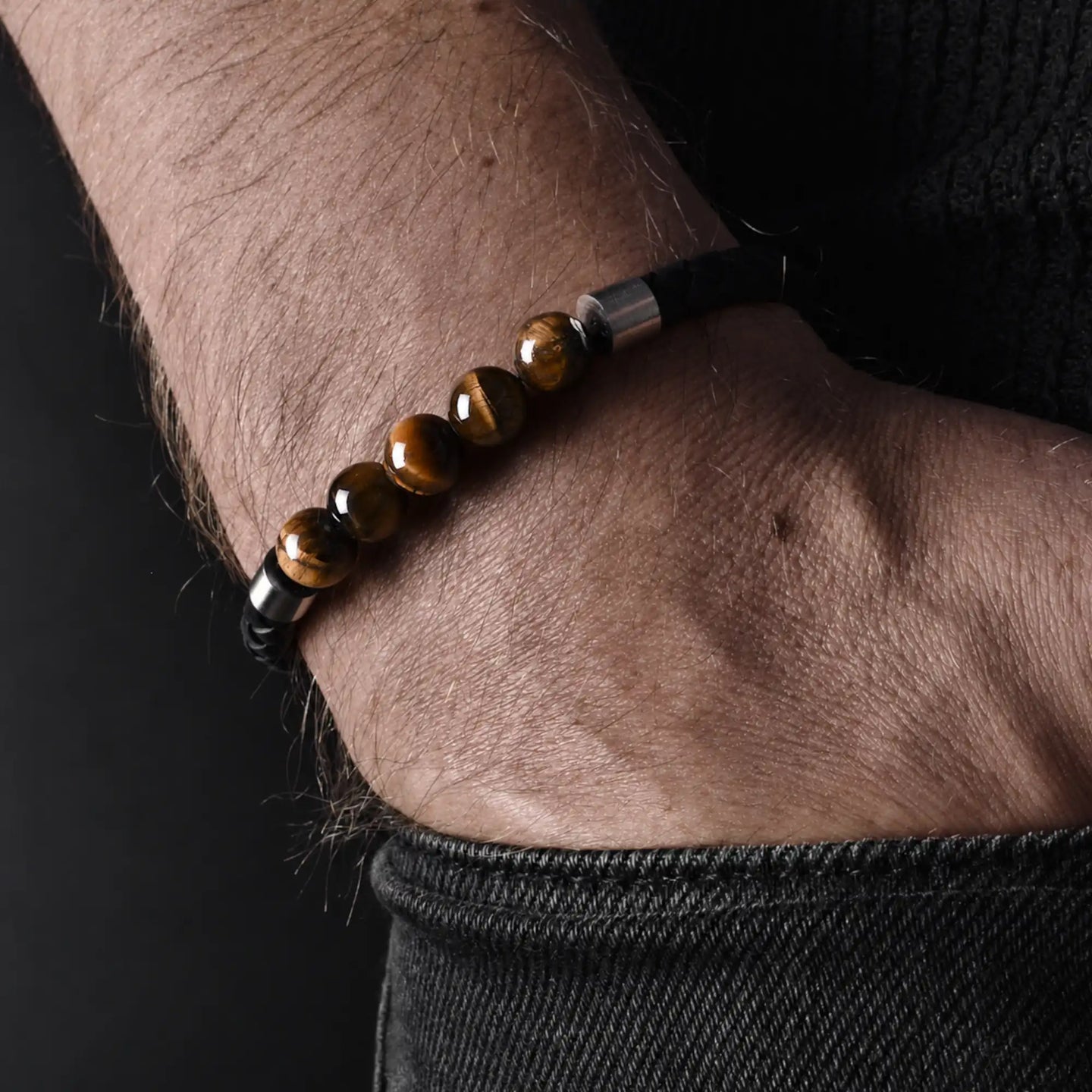 Roman — Leather Bracelet with Yellow Tiger Eye