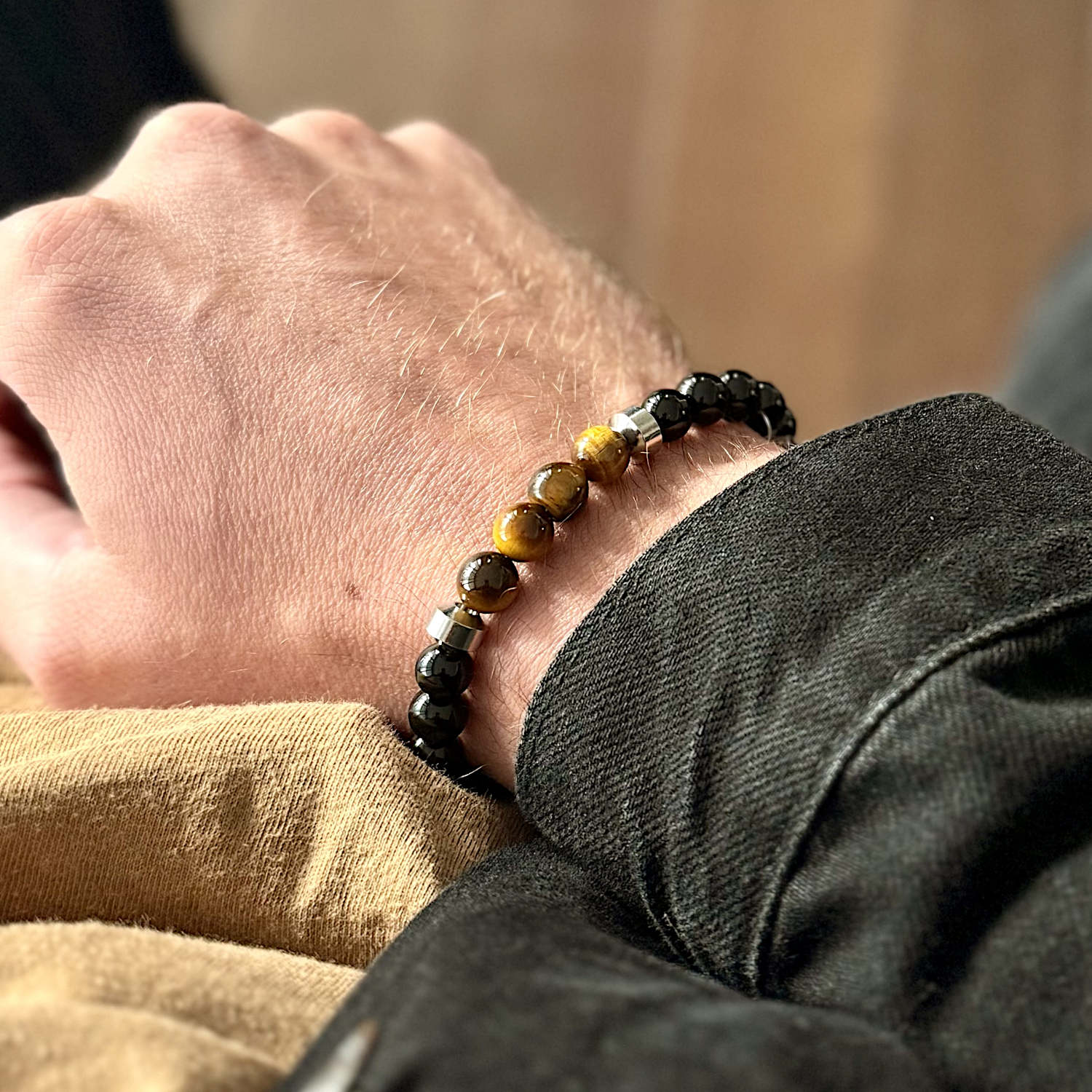 Ryker - Yellow Tiger-Eye & Onyx Bead Bracelet