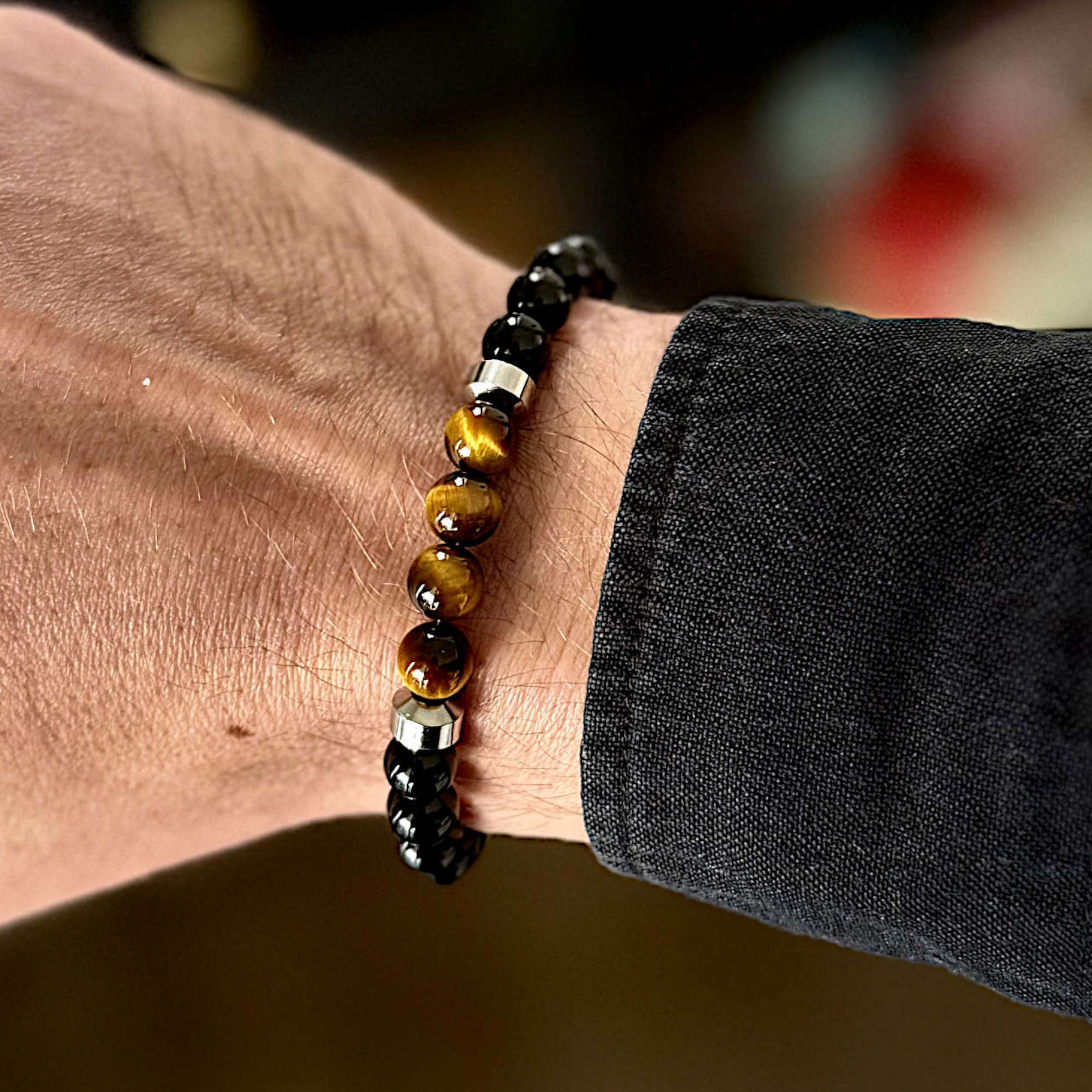 Ryker - Yellow Tiger-Eye & Onyx Bead Bracelet