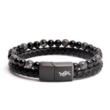 Shadow - Genuine leather bracelet with black flash stone