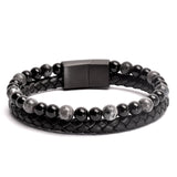 Shadow - Genuine leather bracelet with black flash stone