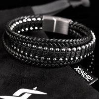 Taylor - Multi-layer leather bracelet with silver glossy beads on bouch bag